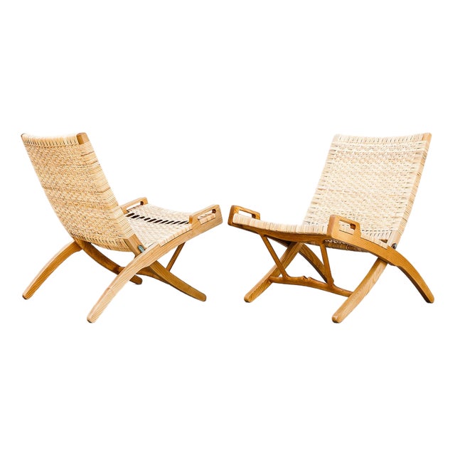 Hans Wegner Model 512 Folding Chairs in Rattan & Ash For Sale