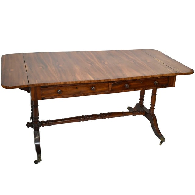 Traditional Antique English Regency Rosewood Writing Desk, Sofa Table For Sale - Image 3 of 6