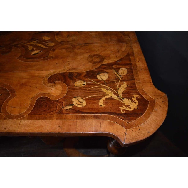 19th Century Italian Marquetry Inlaid Walnut Table With Scalloped Apron For Sale - Image 4 of 9