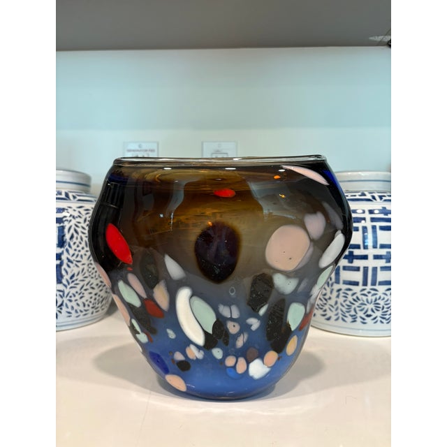 Contemporary Murano Style Handblown Studio Art Glass Carnivale Murrine Vase Shelf Decor For Sale - Image 3 of 10