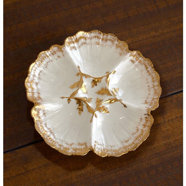 Limoges, France Antique Limoges Porcelain Oyster Plate With Gold Gilt Details For Sale - Image 4 of 16