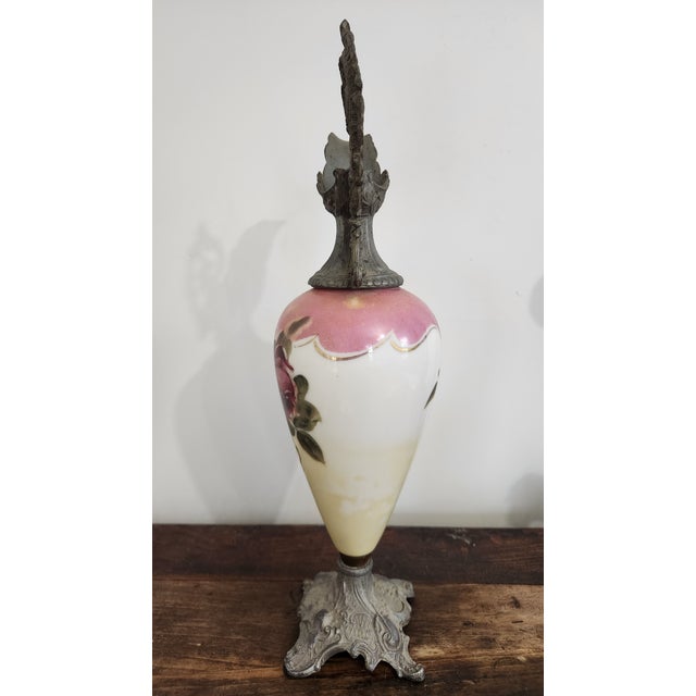 Circa 1900 Victorian Rococo Revival Pink Rose Porcelain & Spelter Mantel Ewer For Sale - Image 4 of 18