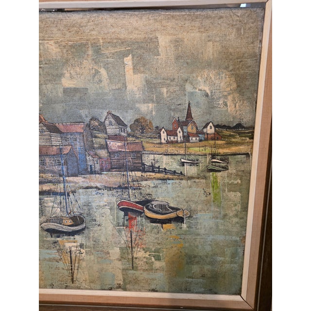 1950s Mid Century Modern Harbor Scene in Norfolk by f.j. Dempsey For Sale - Image 5 of 8