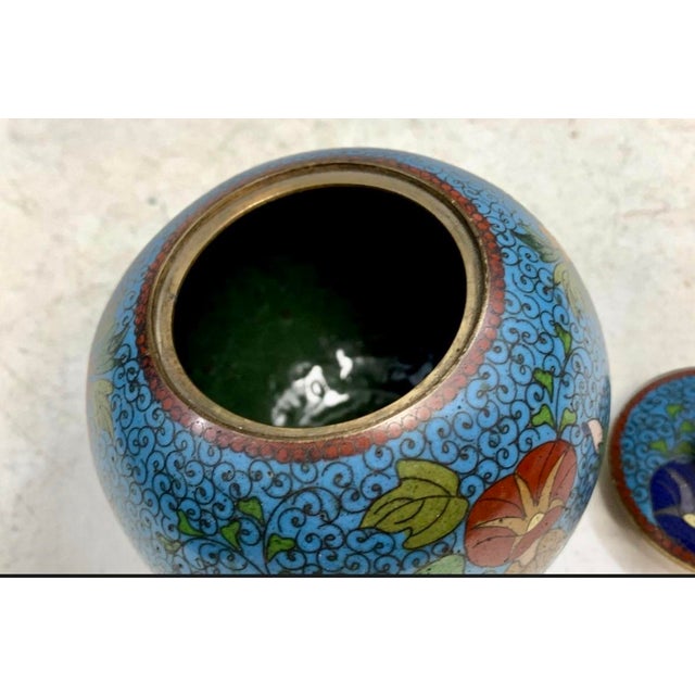 Antique Japanese Cloisonné Footed Ginger Jar With Floral & Butterfly Motif For Sale - Image 6 of 7