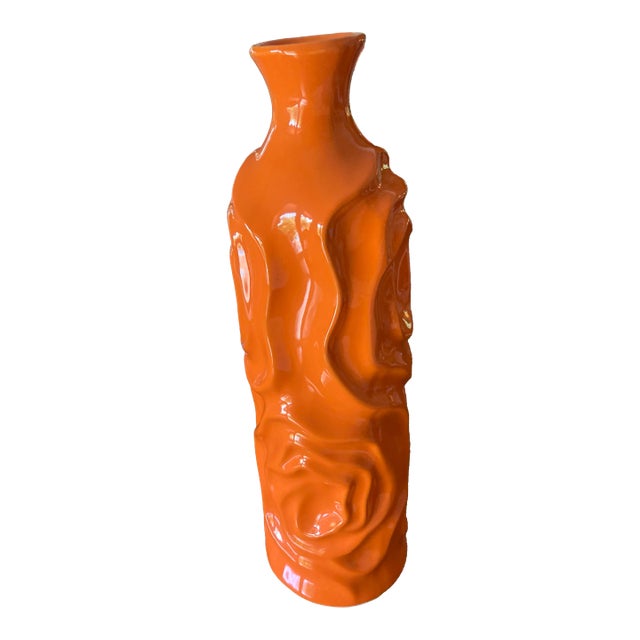 Charming Mid Century Modern Style Orange Ceramic Vase For Sale