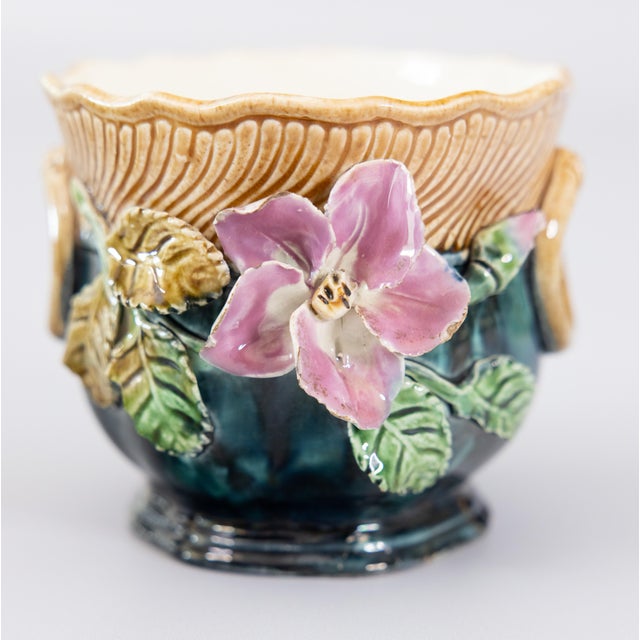 Late 19th Century 19th Century Petite French Majolica Barbotine Floral Cachepots Jardinieres For Sale - Image 5 of 11
