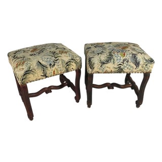 Pair of French Baroque-Style Walnut Tabouret, 19th Century For Sale