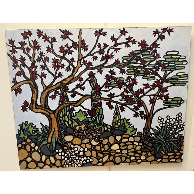 "Japanese Maple" Contemporary Original Kaleidoscopic Perspective Series Landscape Acrylic Painting by Ron Curlee For Sale