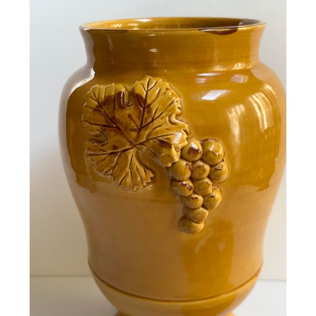 Modern Vintage Arte Italica Ceramic "Sole Mustard" Collection 10" Tall Yellow Jar With Lid Grapes Leaves Design Made in Italy For Sale - Image 3 of 13