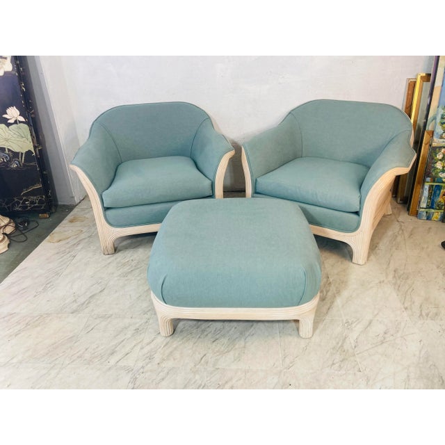Vintage Coastal Pencil Reed Set, Chairs and Ottoman - 3 Pieces For Sale - Image 12 of 13
