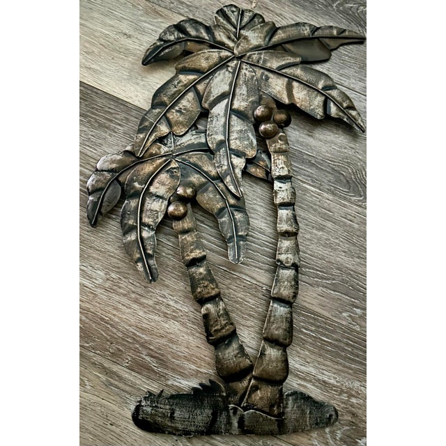 Illustration Vintage Late 20th Century Tropical/ Coastal Metal Palm Tree Wall Art Sculpture For Sale - Image 3 of 5