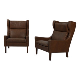 Danish Armchairs in Dark Brown Leather, 1950s, Set of 2 For Sale