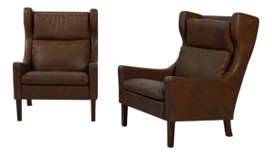 Danish Armchairs in Dark Brown Leather, 1950s, Set of 2