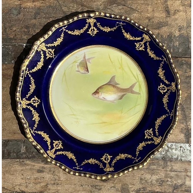 Vintage Gilt Tipped Doulton Burslem Fish Plates - Set of 12 For Sale - Image 12 of 16