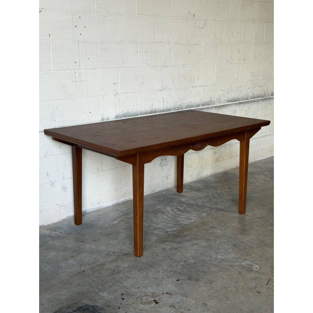 Brown Oak Extendable Dining Table With Two Pull-Out Leaves Vintage Mid-Century Modern 1970s For Sale - Image 8 of 11