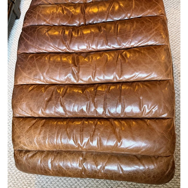 Brown Restoration Hardware Leather Oviedo Chaise Lounge Chair in Vintage Cigar Leather With Chrome Base For Sale - Image 8 of 17