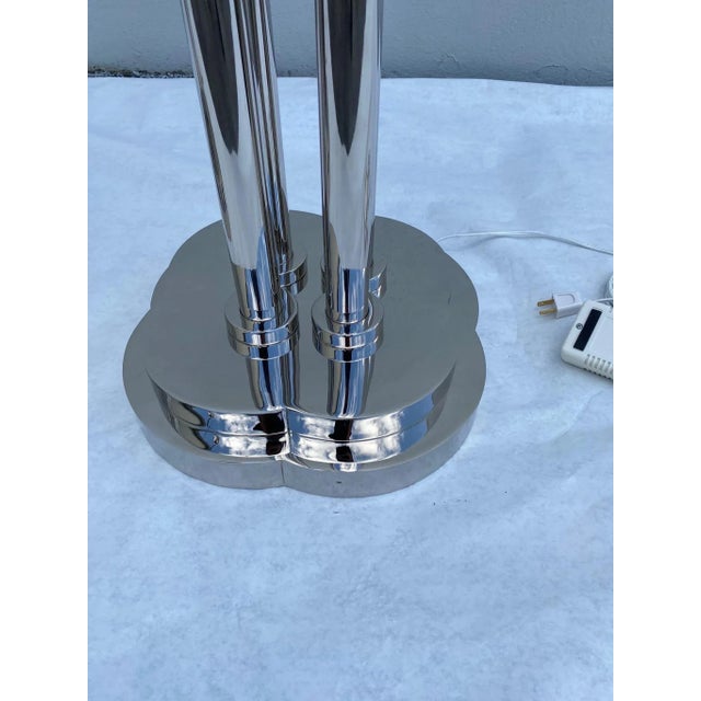Chrome Rare Large Art Deco Period Polished Chromed Torchiere Lamp - Two Available For Sale - Image 8 of 12