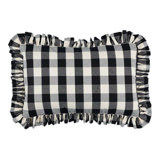 Schumacher Camden Cotton Check 20" Lumbar Pillow in Black & White For Sale