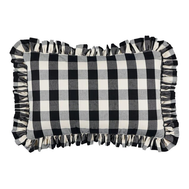 Schumacher Camden Cotton Check 20" Lumbar Pillow in Black & White For Sale