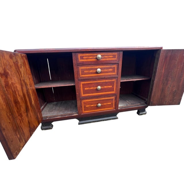 Antique Inlaid Buffet Sideboard W Rare Locking Drawer Mechanism For Sale - Image 4 of 18