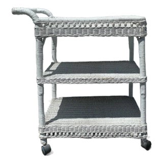 Designer Bamboo Rattan Bar Cart - Boho Mid Century Vintage Serving Table For Sale