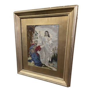 1855 Berlin Embroidery Picture “Healed by Touching Jesus’ Garments” For Sale