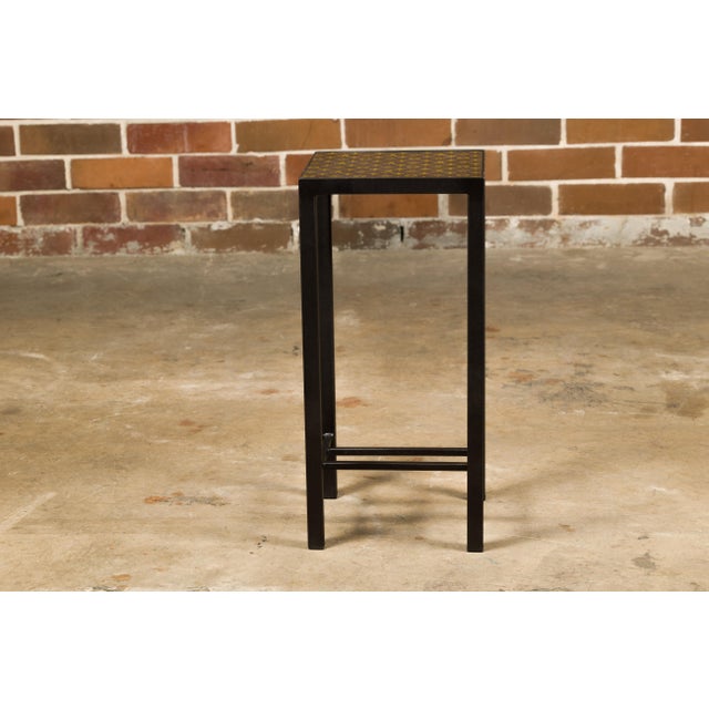 Black Louis Vuitton Leather Top Small Side Table with Custom Metal Base and Stretchers For Sale - Image 8 of 12