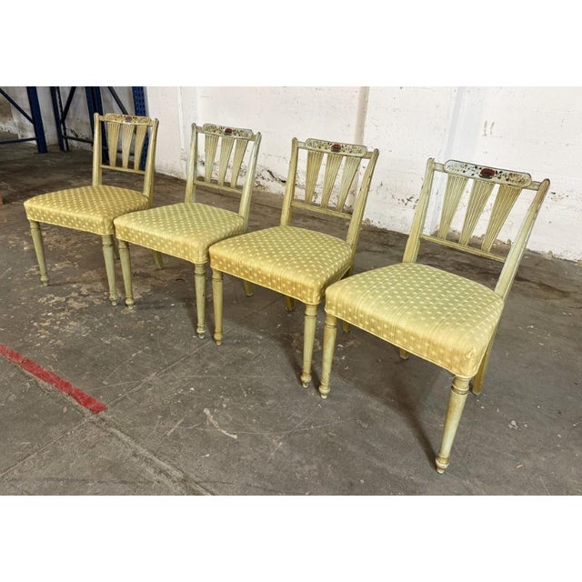 Neoclassical Set of 4 Neoclassical-Style Hand-Painted Arrow-Back Dining Chairs For Sale - Image 3 of 18