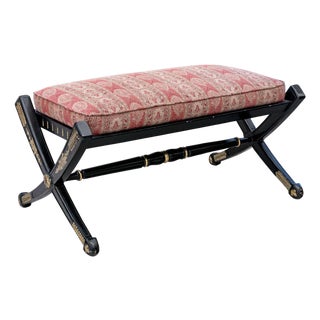 Late 20th Century Hollywood Regency Styled Bench With Red Paisley Upholstery For Sale