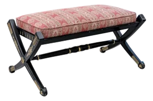 Late 20th Century Hollywood Regency Styled Bench With Red Paisley Upholstery