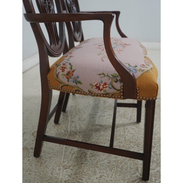 1920s Vintage Mahogany Double Chair Back Settee W. Needlepoint Upholstery For Sale - Image 5 of 18