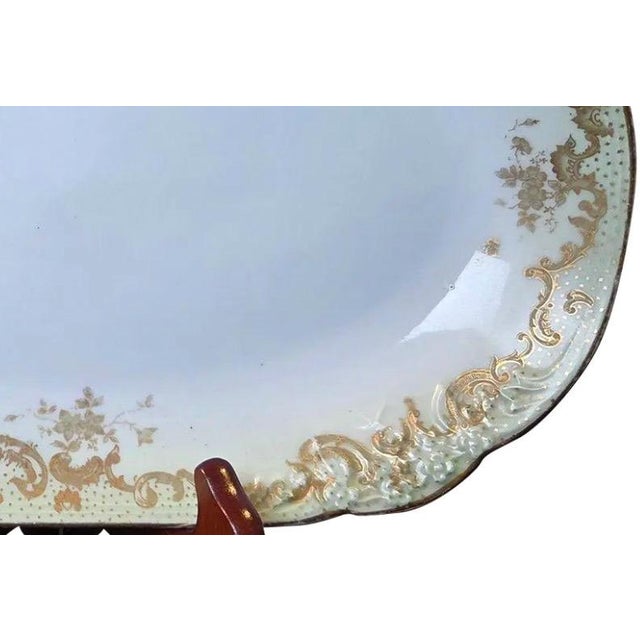 Antique Elite Works Limoges 11.5" Serving Platter - Gilded Scrolls & Celadon Dot Border For Sale - Image 9 of 10