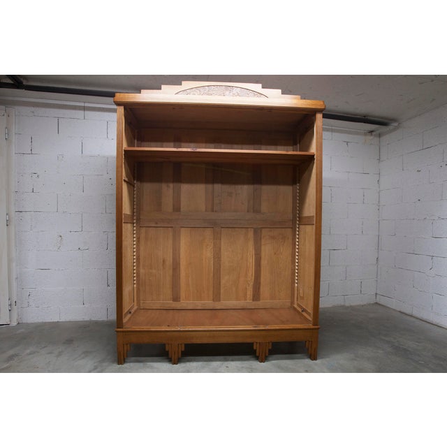 Art Deco Wardrobe in Carved Oak, 1930s For Sale - Image 6 of 18
