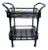 Vintage Painted Black Gloss Rattan Coastal Regency Rolling Bar Cart With Silverware Tray For Sale