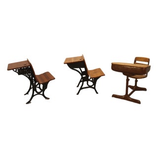 Set of Three Antique American School Desks by Buffalo Metal Company & American Seating Company, Circa 1895–1935 For Sale