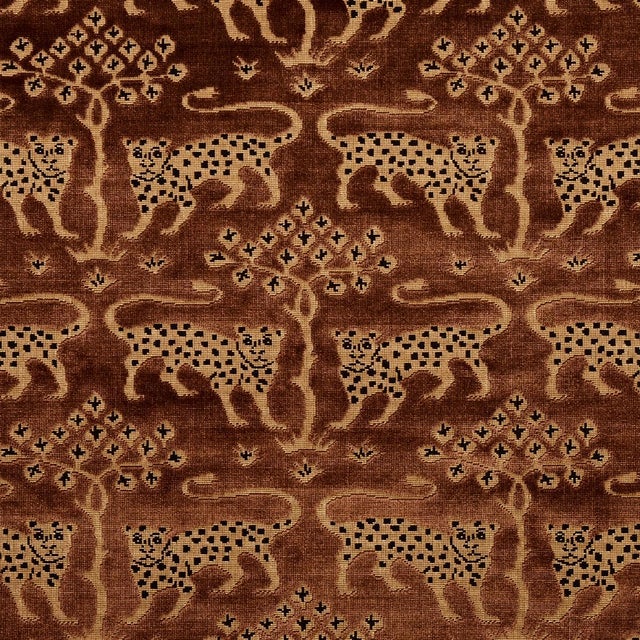 Schumacher Woodland Leopard Velvet Fabric in Sepia For Sale
