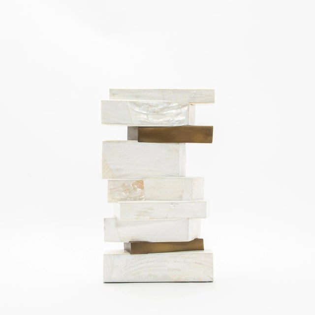 2020s Modern Sculptural Vase in Mother of Pearl With Brass Details by Kifu Paris For Sale - Image 5 of 7