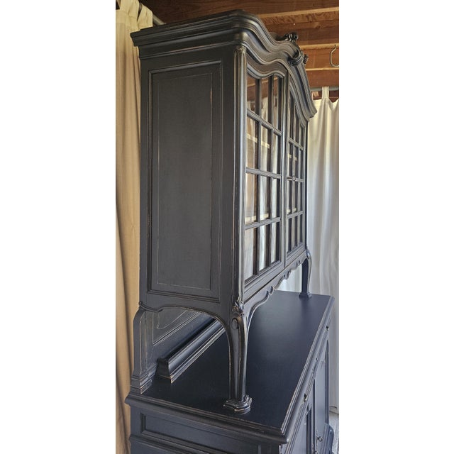 Antique French Cabinet, Distressed Black, Rococo Style, Buffet Cabinet Deux Corps, For Sale In Los Angeles - Image 6 of 18