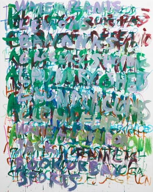 "Water Plants, Lemons, Bananas" Large Colourful Abstract Acrylic Painting by Simon Findlay