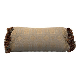 Late 20th Century Mint and Gold Embroidered Bolster Pillow With Tassels For Sale