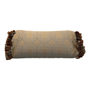 Late 20th Century Mint and Gold Embroidered Bolster Pillow With Tassels
