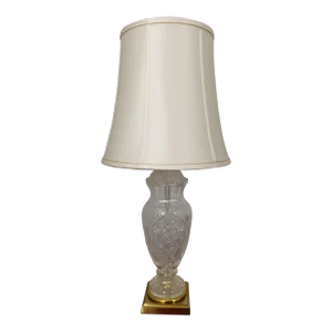 Etched Crystal Table Lamp W. Brass Base
