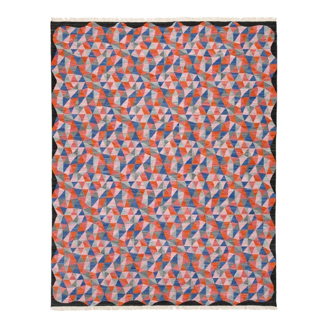 Modern Geometric Wool Kilim Area Rug - Vibrant Multi-Color by Apadana For Sale