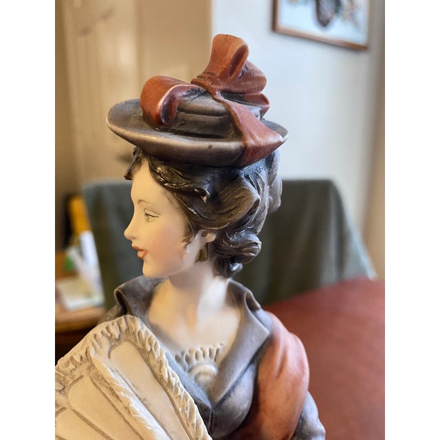 Ceramic Vintage B Merlín Figurine Lady With Fan For Sale - Image 7 of 8