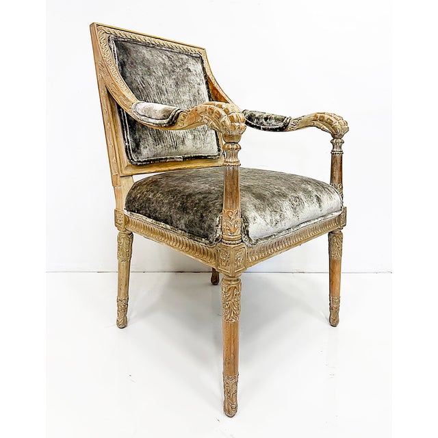 Late 20th Century Vintage Italian Neoclassical Carved Wood Armchairs, Newly Upholstered, Pair For Sale - Image 5 of 12