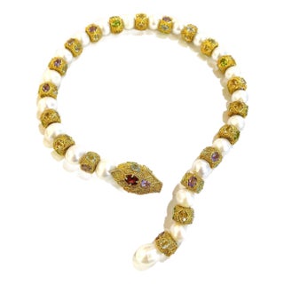 Bochic "Capri" Vintage Fancy Multi Color Sapphires Necklace Set in 18K & Silver For Sale