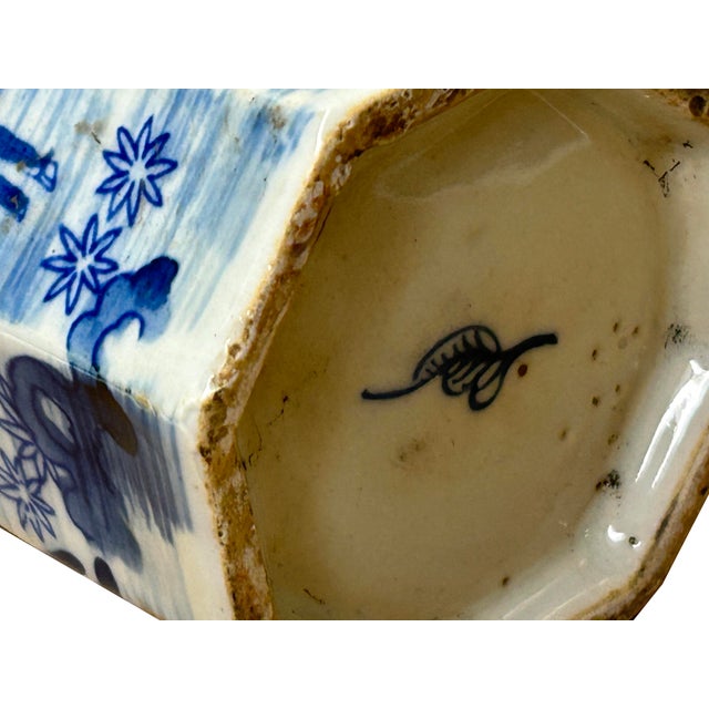 4" Small Octagonal Blue White Scenery Graphic Porcelain Art Vase For Sale - Image 16 of 16