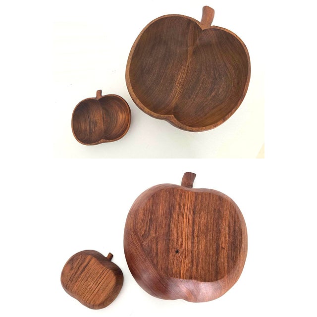 Chestnut Mid 20th Century Teak Wood Apple Shaped Salad Bowls, 6 Pieces For Sale - Image 8 of 10