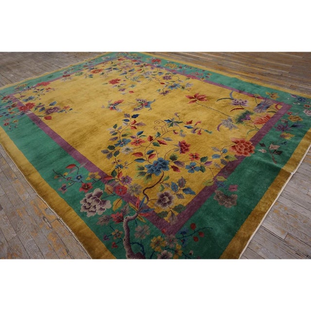 1920s Goldenord Field Floral Antique Chinese Art Deco Carpet by Nichols Workshop For Sale In New York - Image 6 of 12