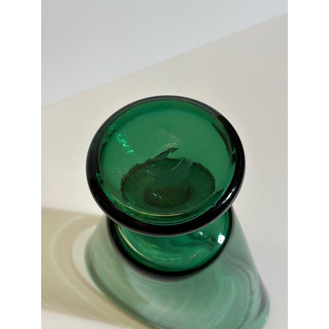 Mid-Century Modern Italian Green Blown Glass Pedestal Vase by Vetro Verde Di Empoli, 1950s For Sale - Image 9 of 10